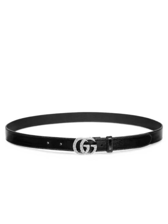 26FW 구찌 더블 G 크리스탈 버클 가죽 벨트 A006LF AAHEB1073 BLACK CRYSTAL