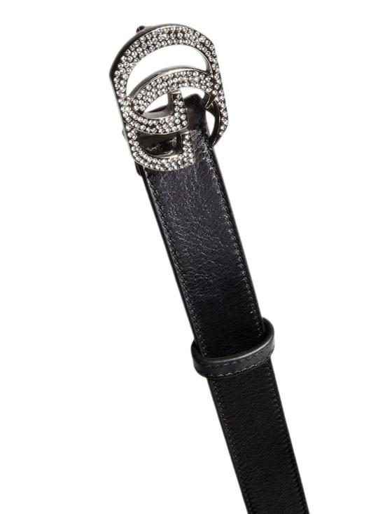 26FW 구찌 더블 G 크리스탈 버클 가죽 벨트 A006LF AAHEB1073 BLACK CRYSTAL - GUCCI