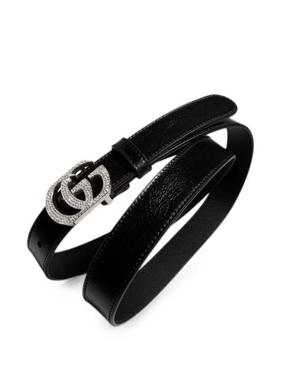 26FW 구찌 더블 G 크리스탈 버클 가죽 벨트 A006LF AAHEB1073 BLACK CRYSTAL - GUCCI