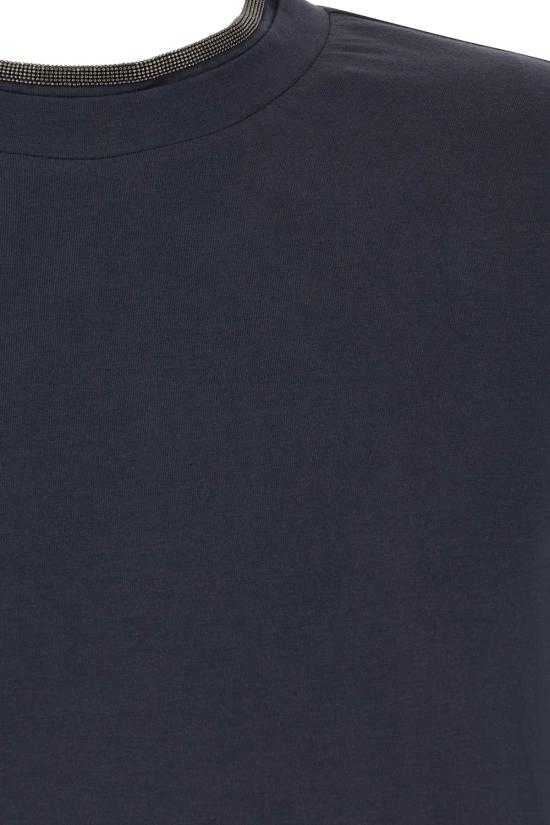 26FW 브루넬로 쿠치넬리 콘트라스트 트림 코튼 티셔츠 M0T18BD200 C3186 Blue - BRUNELLO CUCINELLI