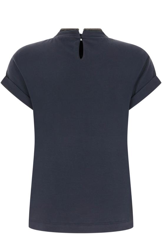 26FW 브루넬로 쿠치넬리 콘트라스트 트림 코튼 티셔츠 M0T18BD200 C3186 Blue - BRUNELLO CUCINELLI