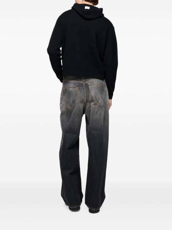 26FW 아크네 스튜디오 로고 패치 캐시미어 니트 후드 티셔츠 B60430 900 BLACK - ACNE STUDIOS
