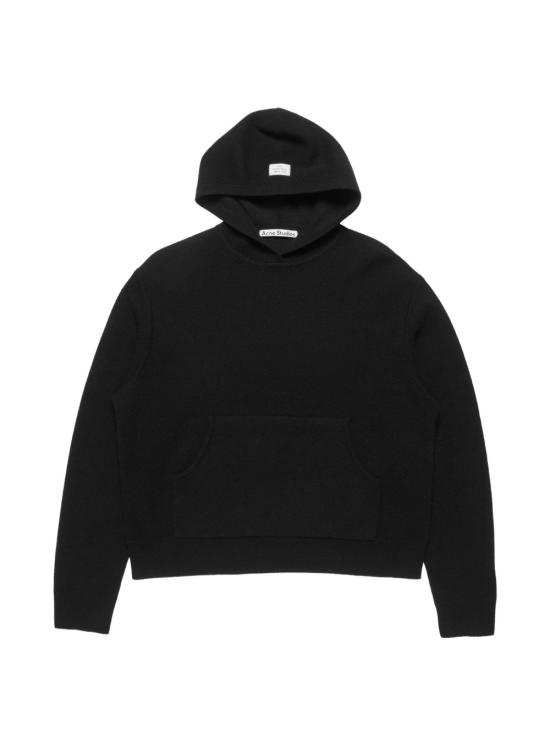 26FW 아크네 스튜디오 로고 패치 캐시미어 니트 후드 티셔츠 B60430 900 BLACK