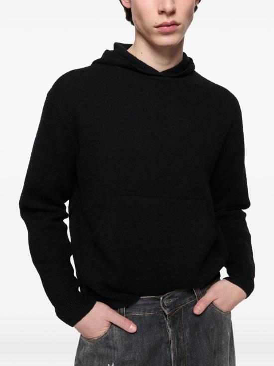 26FW 아크네 스튜디오 로고 패치 캐시미어 니트 후드 티셔츠 B60430 900 BLACK - ACNE STUDIOS