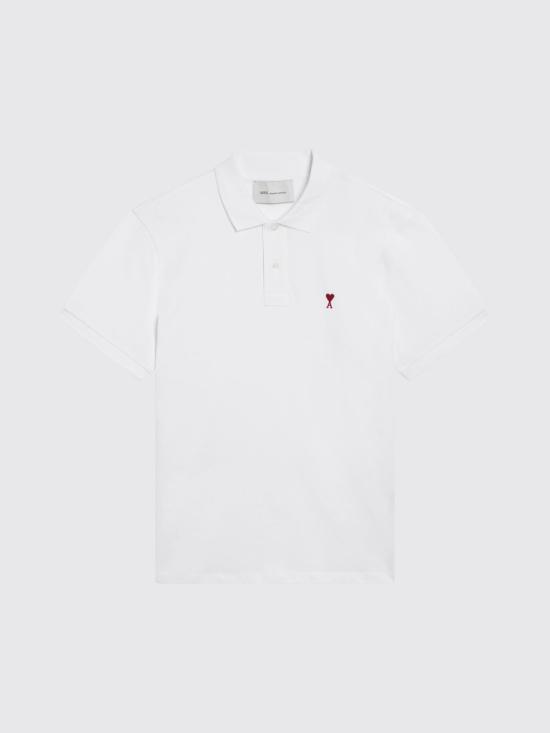 26FW 아미 스몰 하트 로고 폴로 셔츠 BFUPL001U760 100 White - AMI
