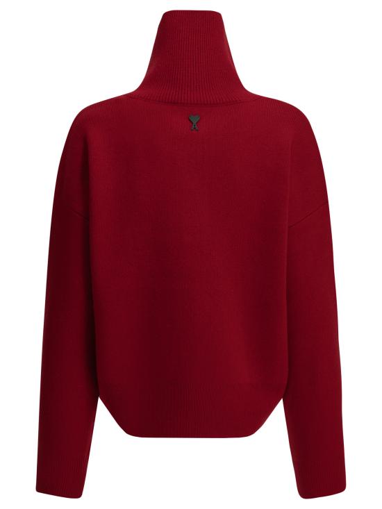 26FW 아미 브라운 하이 버튼 칼라 울 스웨터 UKS885 KN0192A186 Red - AMI