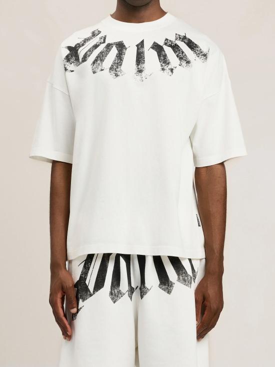 26SS 팜앤젤스 빅 넥 로고 루즈 티셔츠 PMAA10DS26JER0020310 OFF WHITE BLACK - PALM ANGELS