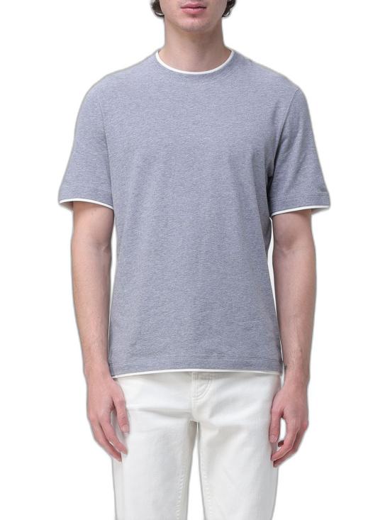 26FW 브루넬로 쿠치넬리 자수 로고 티셔츠 M0B137427CY918 GRIGIO MEDIO OFF WHITE