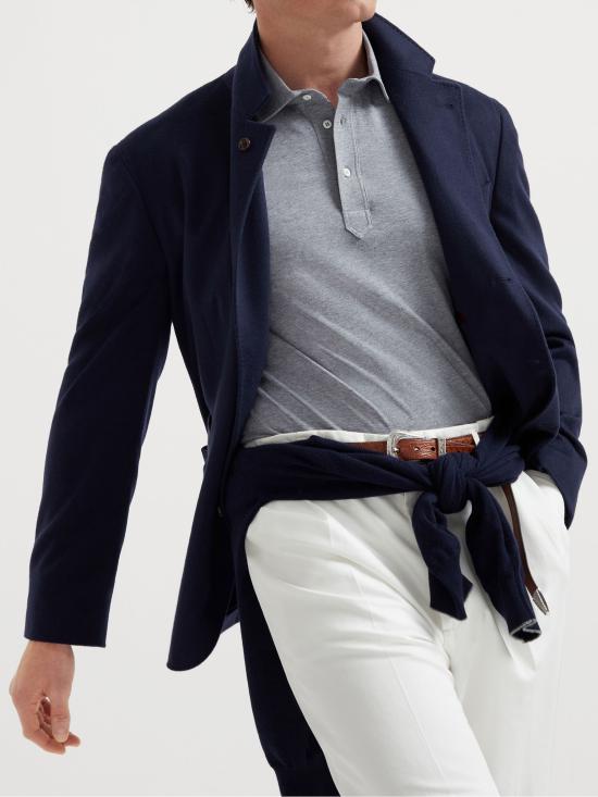 26FW 브루넬로 쿠치넬리 코튼 저지 폴로 M0B133936C8190 GRIGIO MEDIO - BRUNELLO CUCINELLI