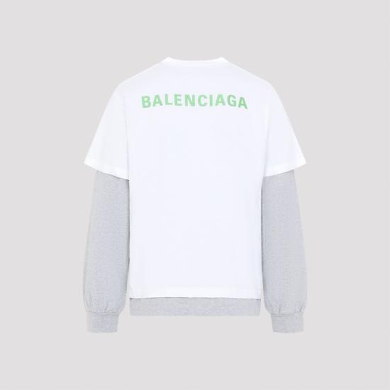 26FW 발렌시아가 하이브리드 더블 티셔츠 871497TTVJ19163 WHITE APPLE GREEN - BALENCIAGA