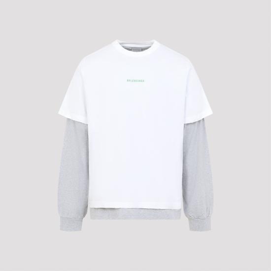26FW 발렌시아가 하이브리드 더블 티셔츠 871497TTVJ19163 WHITE APPLE GREEN