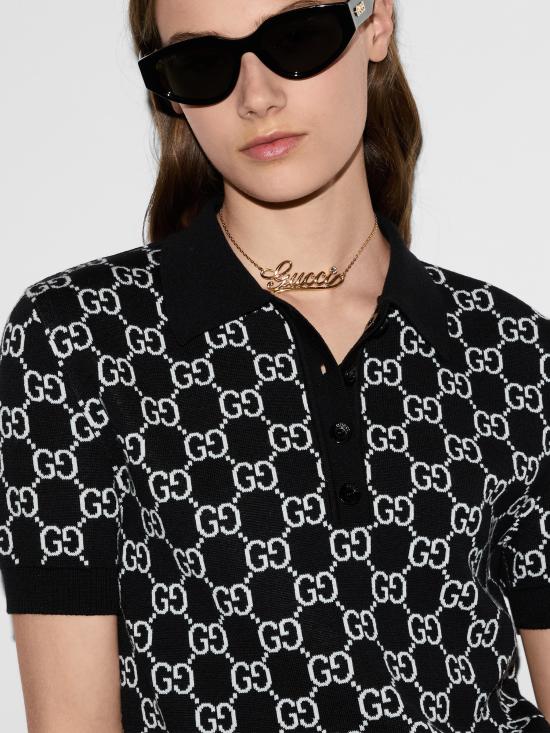 26SS 구찌 GG 리버시블 울 자카드 폴로 티셔츠 814273XKEJP1070 BLACK WHITE - GUCCI