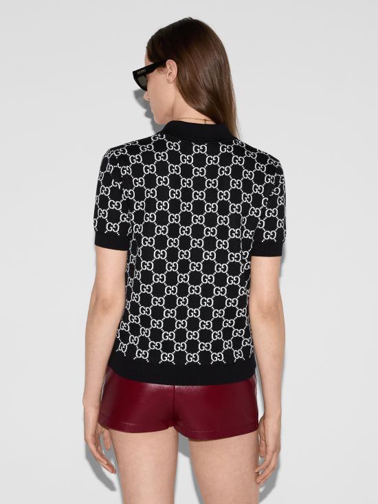 26SS 구찌 GG 리버시블 울 자카드 폴로 티셔츠 814273XKEJP1070 BLACK WHITE - GUCCI