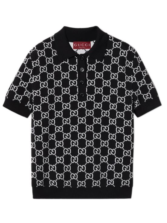 26SS 구찌 GG 리버시블 울 자카드 폴로 티셔츠 814273XKEJP1070 BLACK WHITE