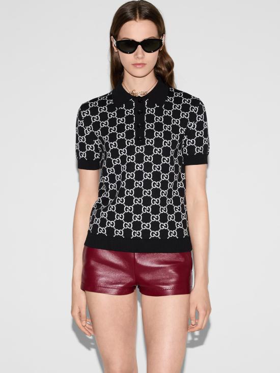 26SS 구찌 GG 리버시블 울 자카드 폴로 티셔츠 814273XKEJP1070 BLACK WHITE - GUCCI