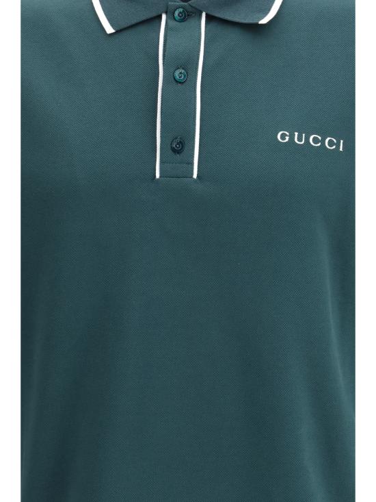 26SS 구찌 자수 코튼 피케 폴로 셔츠 806250XJHHO3015 PETROLIUM MIX - GUCCI