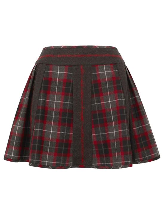 26FW 비비안웨스트우드 벨 타탄체크 플리츠 미니 스커트 1K01003HW01NGP210 CHARCOAL RED - VIVIENNE WESTWOOD