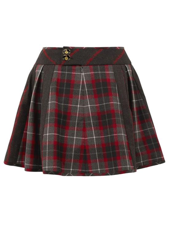 26FW 비비안웨스트우드 벨 타탄체크 플리츠 미니 스커트 1K01003HW01NGP210 CHARCOAL RED