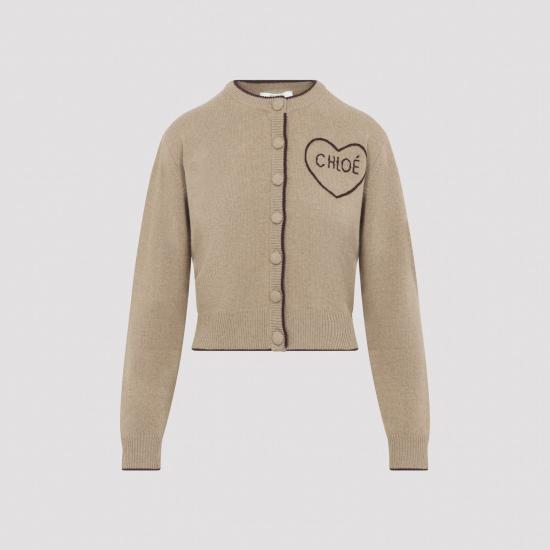 26FW 끌로에 울 캐시미어 니트 피티드 로고 가디건 CH26AMC15710218 BLEACHED BROWN - CHLOE