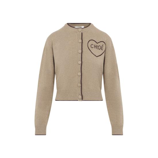 26FW 끌로에 울 캐시미어 니트 피티드 로고 가디건 CH26AMC15710218 BLEACHED BROWN - CHLOE