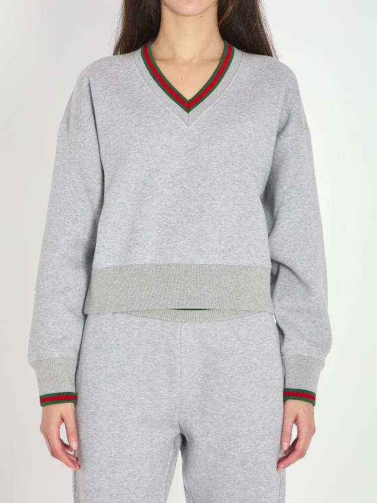 26FW 구찌 웹 코튼 저지 스웨트셔츠 847933XJHIR1160 GREY MELANGE