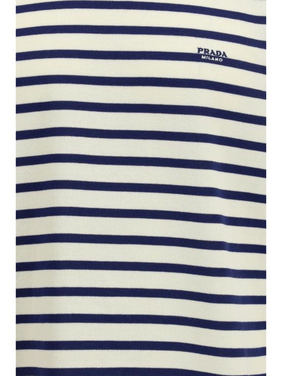 26SS 프라다 자수 로고 스트라이프 반팔 티셔츠 UMF260SOOO188XF0018 NATURALE - PRADA