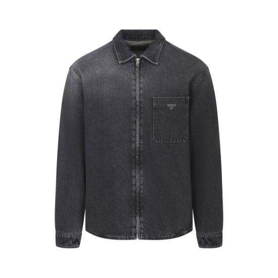 26FW 프라다 에나멜 삼각 로고 워싱 데님 긴팔 셔츠 GEC125SOOO6288 F0557 BLACK