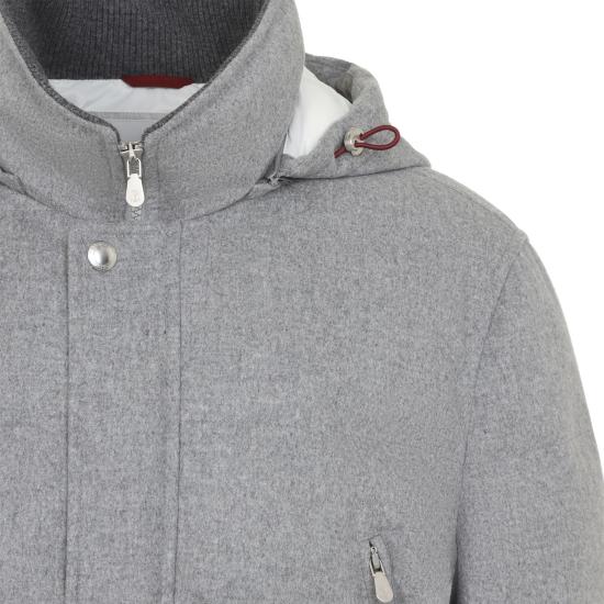 26FW 브루넬로 쿠치넬리 본디드 울 플란넬 탈부착 후드 다운 자켓 MM4701823 CF427 GREY - BRUNELLO CUCINELLI