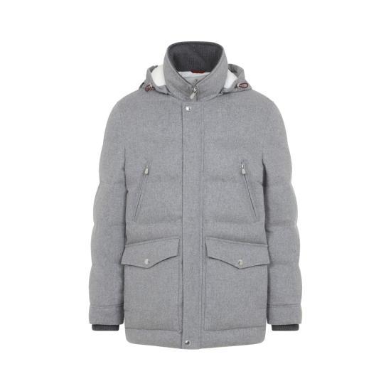 26FW 브루넬로 쿠치넬리 본디드 울 플란넬 탈부착 후드 다운 자켓 MM4701823 CF427 GREY