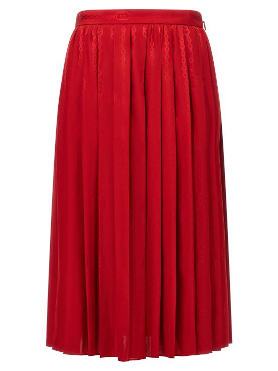 26FW 구찌 인터로킹 G 체인 실크 자카드 미디 스커트 865115ZAM486199 Red