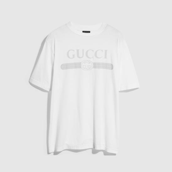 26FW 구찌 웹 스트라이프 프린트 코튼 티셔츠 A0095JXJH5Y 9066 WHITE MC