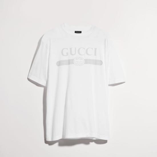26FW 구찌 웹 스트라이프 프린트 코튼 티셔츠 A0095JXJH5Y 9066 WHITE MC - GUCCI