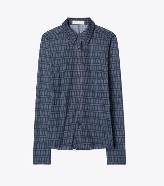 26FW 토리버치 후드 티셔츠 178339 456 DUSKY BLUE T STRIPE