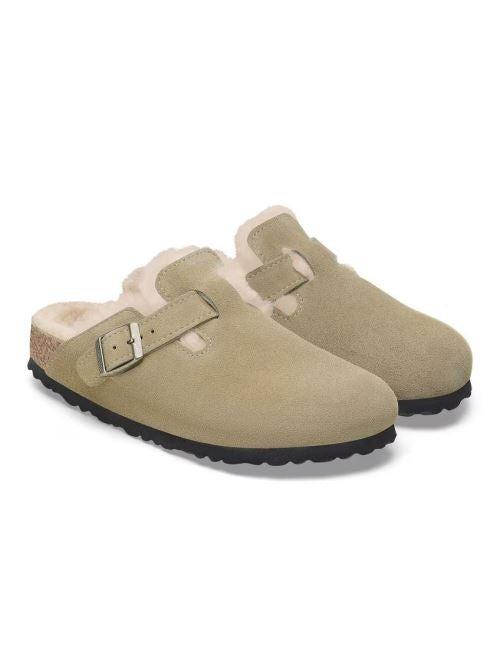 26FW 버켄스탁 보스턴 시어링 스웨이드 레더 뮬 1028299 SH TAUPE SHEARLING TAUPE