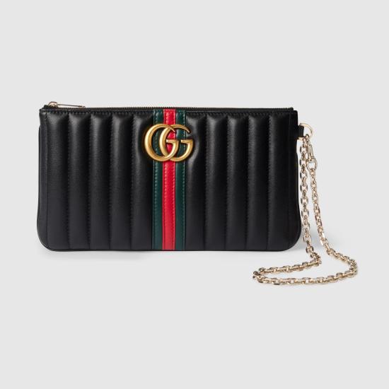 26FW 구찌 젯셋 GG 마몽 나파 스트랩 파우치 A006X2AAG8N 1068 BLACK GREEN CLOACK R