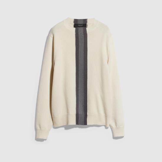 26FW 구찌 스트라이프 디테일 크루넥 울 스웨터 864572XKFG6 9052 SOFT WHITE CHAR GREY