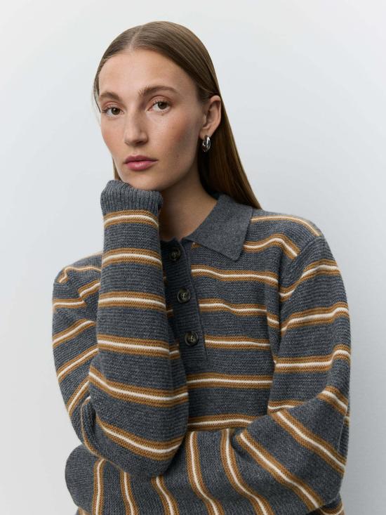 Sofie Schnoor 스웨터 소피 슈노어 스톰 스트라이프 니트 폴로 셔츠 다크 그레이 멜란지 - OTHER BRANDS